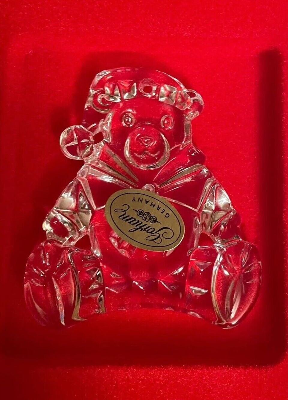 Christmas Holiday Ornament Teddy Bear GORHAM Lead Crystal Vintage Germany NOB